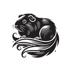 Black Color Guinea Pig silhouette design Vector Illustration, Solid White Background (9).eps