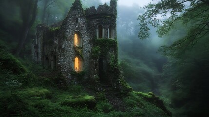 Enchanted Forest Ruin: A Mystical Stone Tower