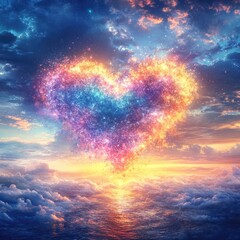 Obraz premium Multicolored Heart Shaped Light Burst Over Clouds At Sunset