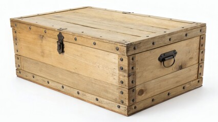 Rectangular wooden storage crate on a white background  