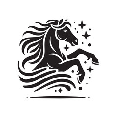 Black Color Horse silhouette design Vector Illustration, Solid White Background (12).eps