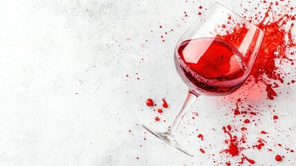   A glass of red wine sits atop a table next to a red-sprinkled wine glass