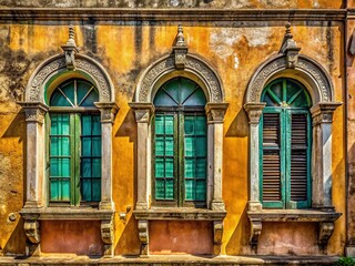Ancient Building's Window Arches: Architectural Detail in Documentary Style