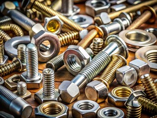 Assorted Metal Fasteners: Bolts, Nuts, Washers - Hardware Stock Photo