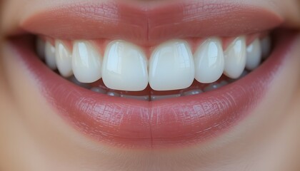 Close-up of healthy white teeth and smiling lips in natural light