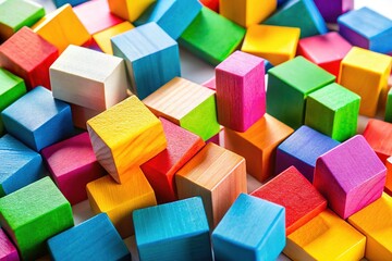 Colorful Wooden Blocks Scattered on White Background - Creative Playtime & Design Inspiration
