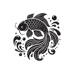 Black Color Koi Fish silhouette design Vector Illustration, Solid White Background (7).eps