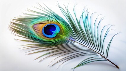 Obraz premium Elegant Peacock Feather Silhouette on White Background - Stock Photo