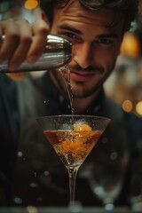 Bartender making cocktail