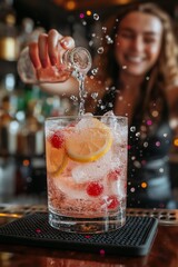 Bartender making cocktail