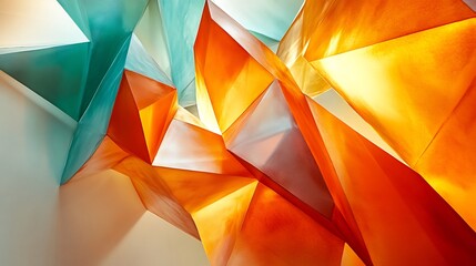 Abstract Orange Teal Geometric Shapes Brightly Lit. AI Generated