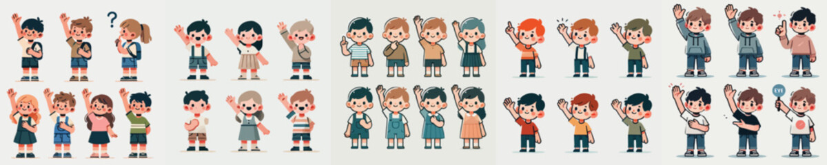 vector set of children raising their hands