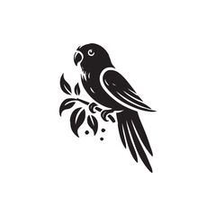 Black Color Lovebird silhouette design Vector Illustration, Solid White Background (5).eps