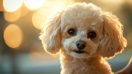Adorable Toy Poodle Puppy Soft Golden Light. AI Generated