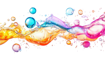 Colorful soap bubbles on transparent background