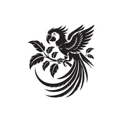 Black Color Macaw silhouette design Vector Illustration, Solid White Background (3).eps