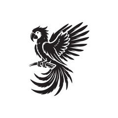 Black Color Macaw silhouette design Vector Illustration, Solid White Background (9).eps