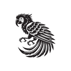 Black Color Macaw silhouette design Vector Illustration, Solid White Background (14).eps