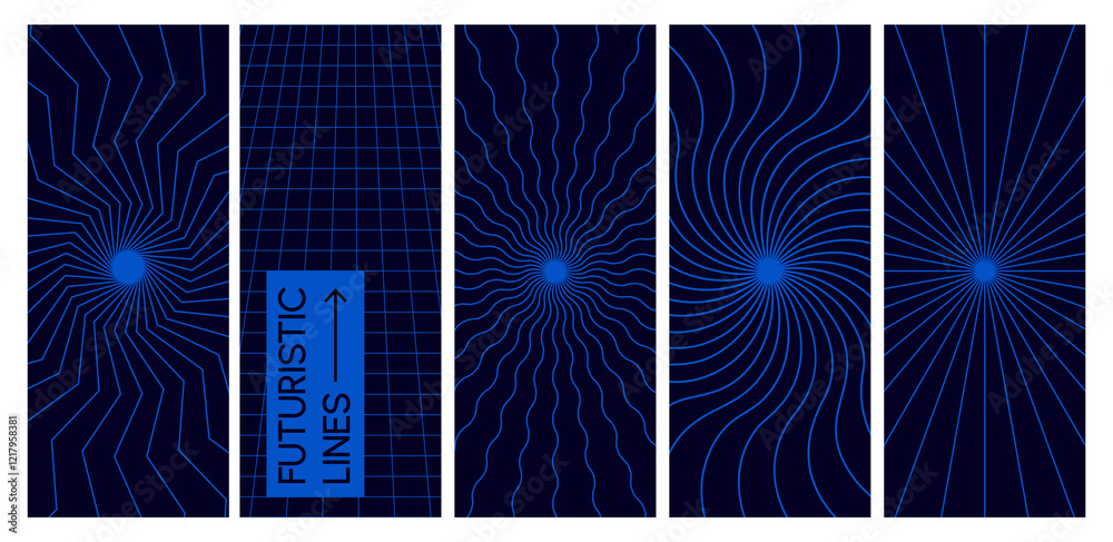 Poster Abstract Background with Blue Geometric Lines. Vector Futuristic Patten. Neon Light Effect on Dark Bg. Tech Grid Design Element