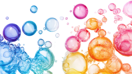 Colorful soap bubbles on transparent background
