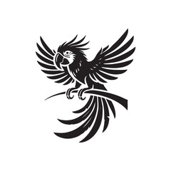 Black Color Macaw silhouette design Vector Illustration, Solid White Background (16).eps