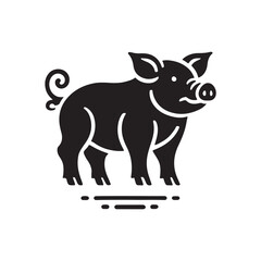 Black Color Miniature Pig silhouette design Vector Illustration, Solid White Background (2).eps