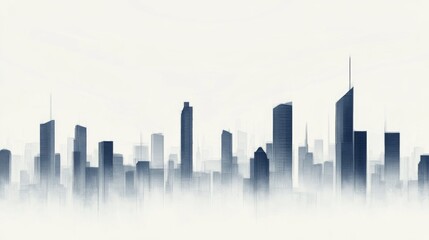 Obraz premium Abstract city skyline silhouette with a foggy atmosphere, conveying a sense of modernity and tranquility