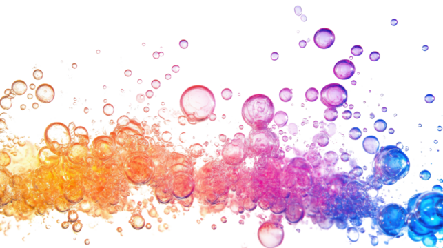 Colorful soap bubbles on transparent background