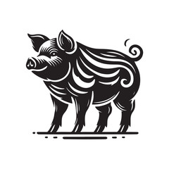 Black Color Miniature Pig silhouette design Vector Illustration, Solid White Background (4).eps
