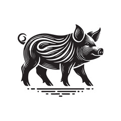 Black Color Miniature Pig silhouette design Vector Illustration, Solid White Background (5).eps