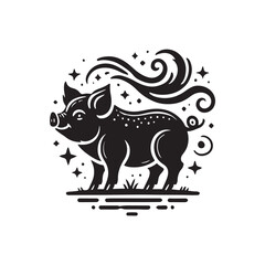 Black Color Miniature Pig silhouette design Vector Illustration, Solid White Background (8).eps