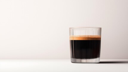 Transparent glass of black coffee with foam on a white background