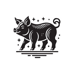 Black Color Miniature Pig silhouette design Vector Illustration, Solid White Background (11).eps