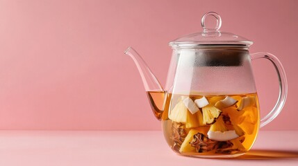 Delight in a refreshing teapot filled with pineapple and coconut tea, perfect for warm afternoons or calming tea time rituals