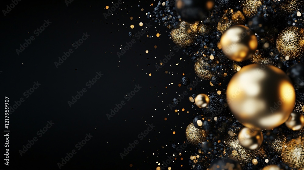 Poster golden and black spheres creating abstract festive background