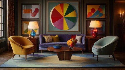 Vibrant Mid-Century Modern Living Room Interior Design