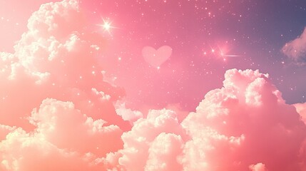 A fantasy-inspired pink Valentine's background with glittering heart bokeh, soft pastel tones, and tiny stars twinkling in a romantic sky.