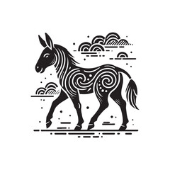 Black Color Mule silhouette design Vector Illustration, Solid White Background (1).eps