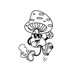 Cute and fun retro mushroom cartoon character vector illustration. Cool and fun mushroom character print design.