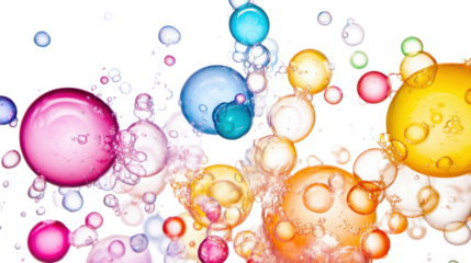 Colorful soap bubbles on transparent background