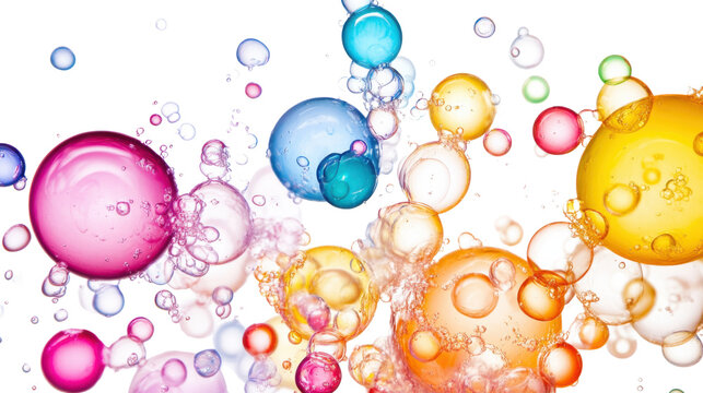 Colorful soap bubbles on transparent background
