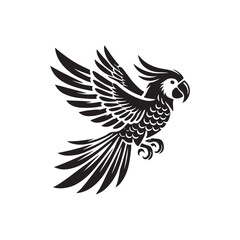 Black Color Parrot silhouette design Vector Illustration, Solid White Background (3).eps