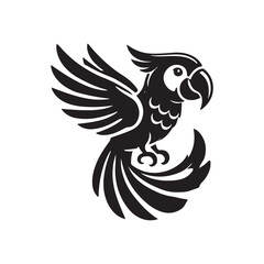 Black Color Parrot silhouette design Vector Illustration, Solid White Background (15).eps