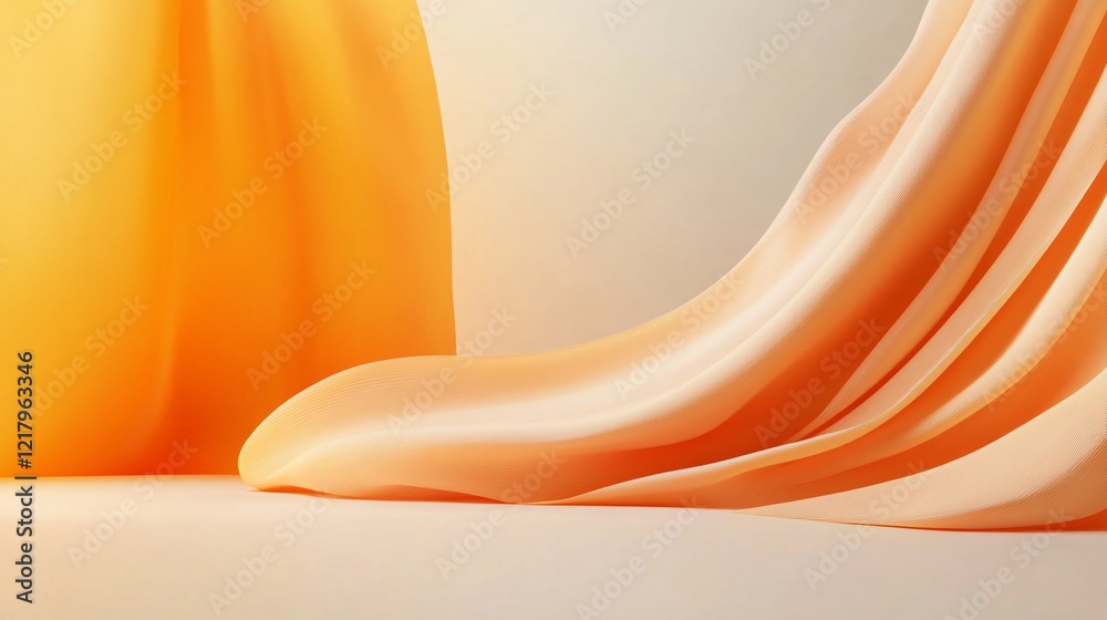 Poster elegant orange drapery forming abstract shapes in a minimalist setting