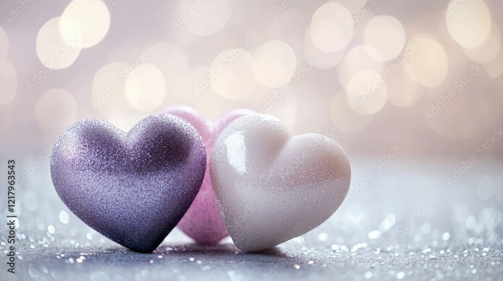 Fototapete radiant valentine's day background with glossy hearts, shimmering bokeh, and a soft gradient from pi