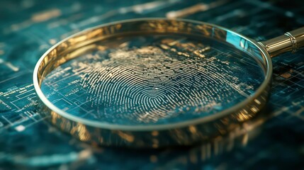 Magnifying glass over a fingerprint on a circuit board.