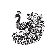 Black Color Peacock silhouette design Vector Illustration, Solid White Background (6).eps