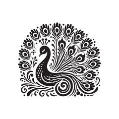 Black Color Peacock silhouette design Vector Illustration, Solid White Background (10).eps