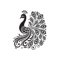 Black Color Peacock silhouette design Vector Illustration, Solid White Background (9).eps