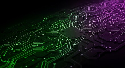  Abstract digital network circuit board background banner with glowing light and connecting data dots in2 blue and black colors. Big data technology concept.